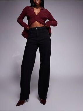 Noisy May Josie High Waist Baggy Jeans - Black Sz 27